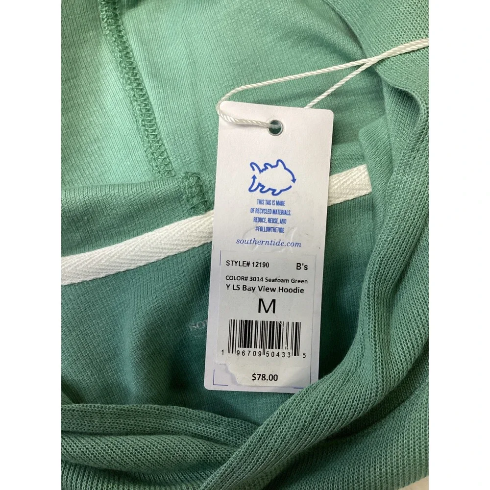Southern Tide Boys Seafoam Green LS Bay View Hoodie Size M 10-12 NWT 12190